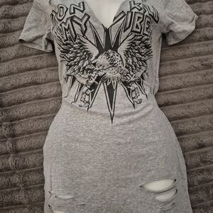 Edgy Gray Graphic Tee Dress